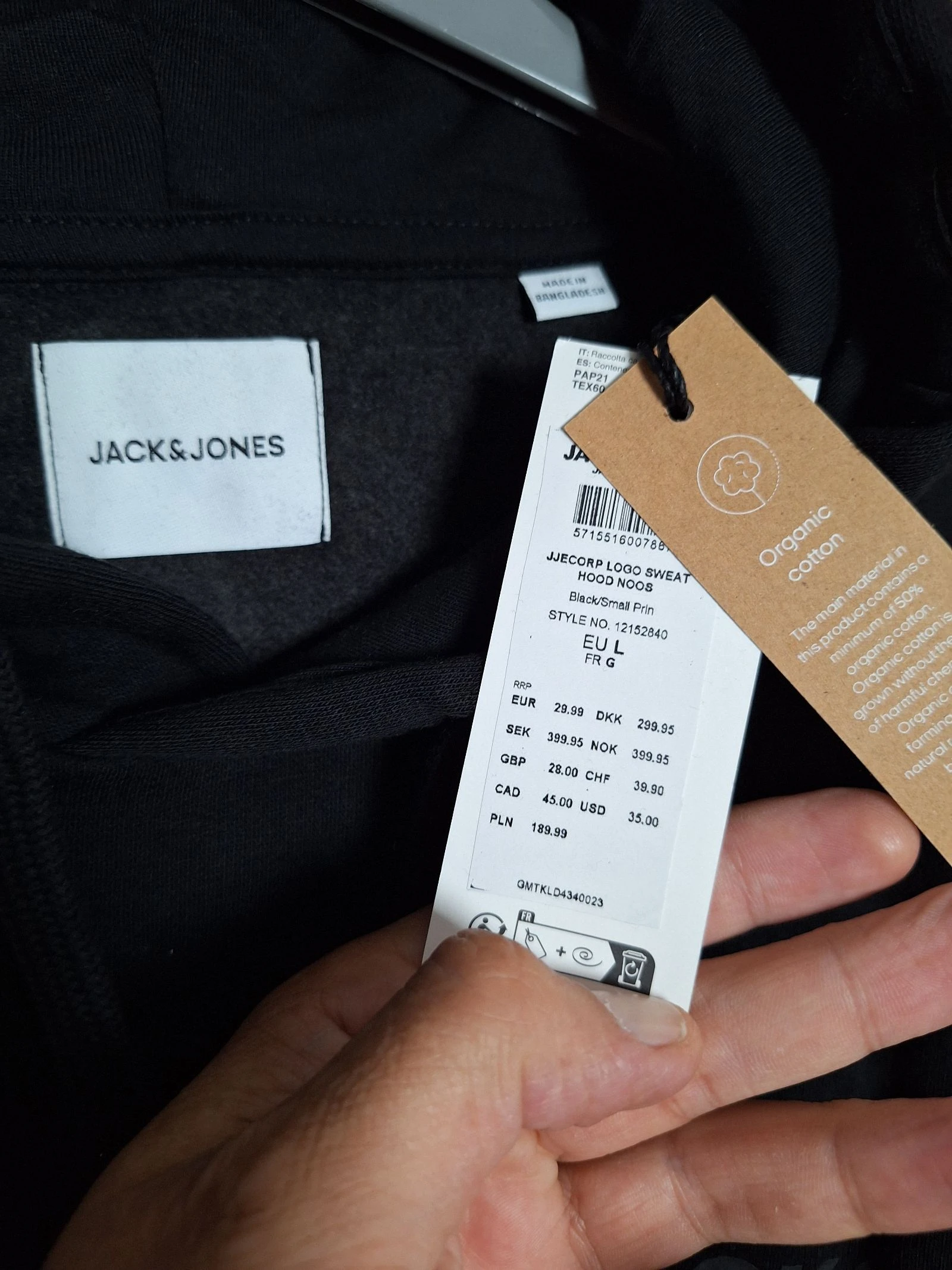 Suéter com capuz Jack and Jones preto tamanho G novo com etiqueta – photo 4
